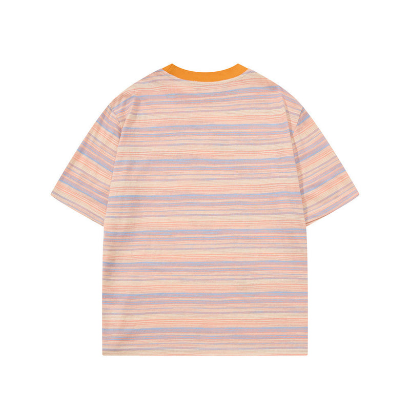 Catty Love Cartoon Cat Graphic Striped T-Shirt