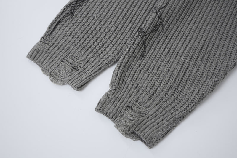 Pull zippé en maille à motif gothique – Col montant punk sombre Abyss Whisper