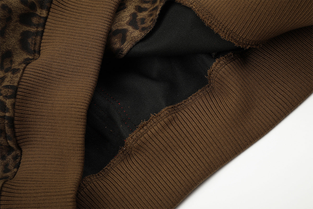 Leoparden-Hoodie mit Reißverschluss und Design – bestickte Varsity-Streetwear-Jacke