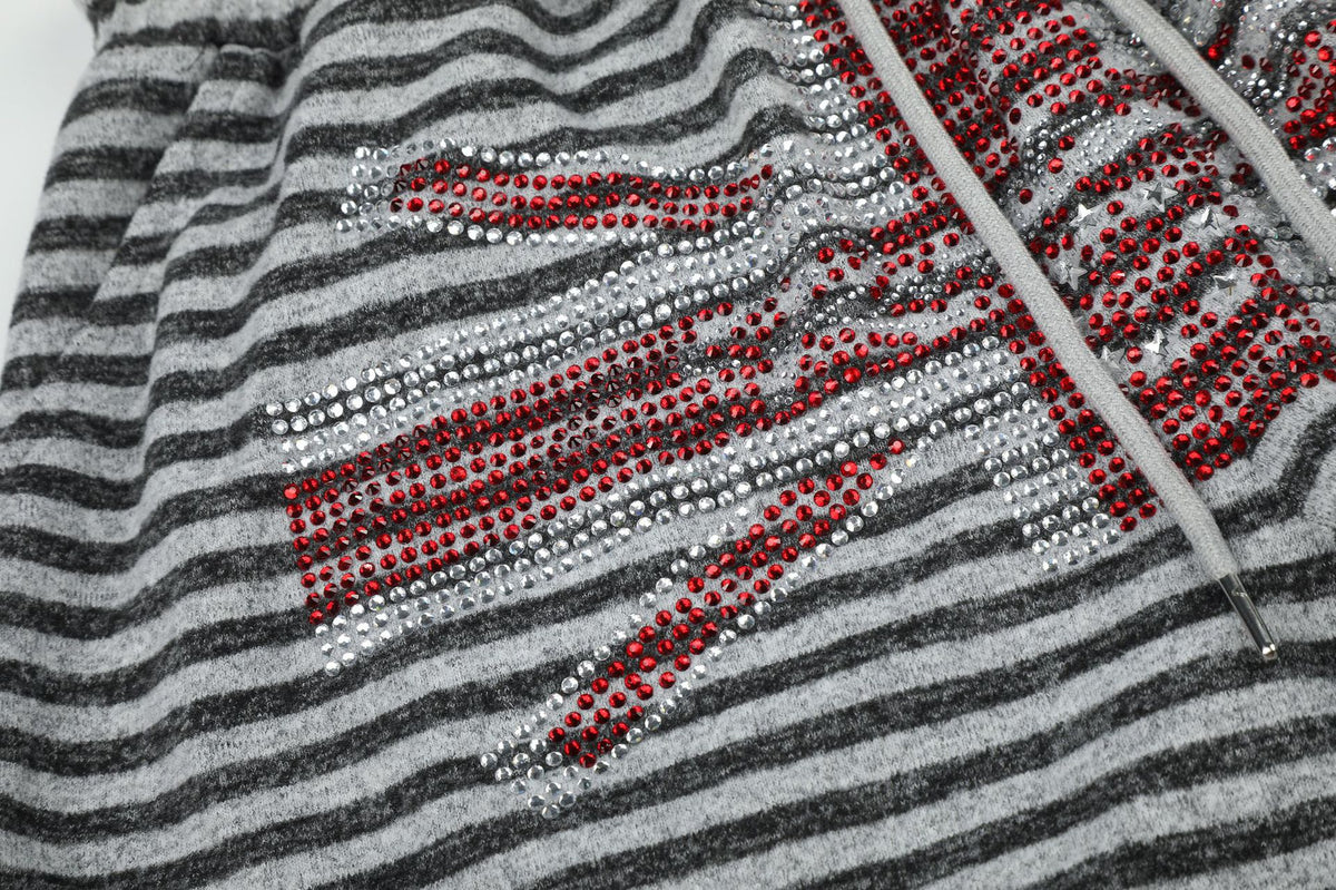 Wide-Leg Striped Sweatpants with Union Jack Rhinestone Detail