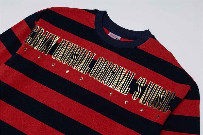 Men's Bold Stripe Long-Sleeve T-Shirt with Graphic Letter Print