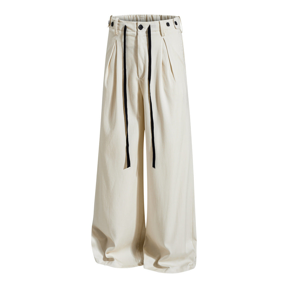 Wide-Leg Pleated Trousers – Men's Loose Fit Draped Floor-Length Pants