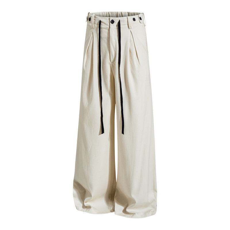 Wide-Leg Pleated Trousers – Men's Loose Fit Draped Floor-Length Pants