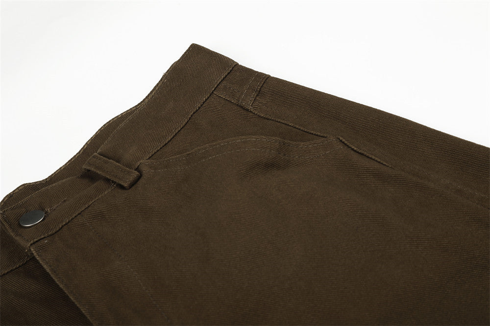 Men's Wide-Leg Cargo Pants with Leopard Fur Trim & Multi-Pocket Design