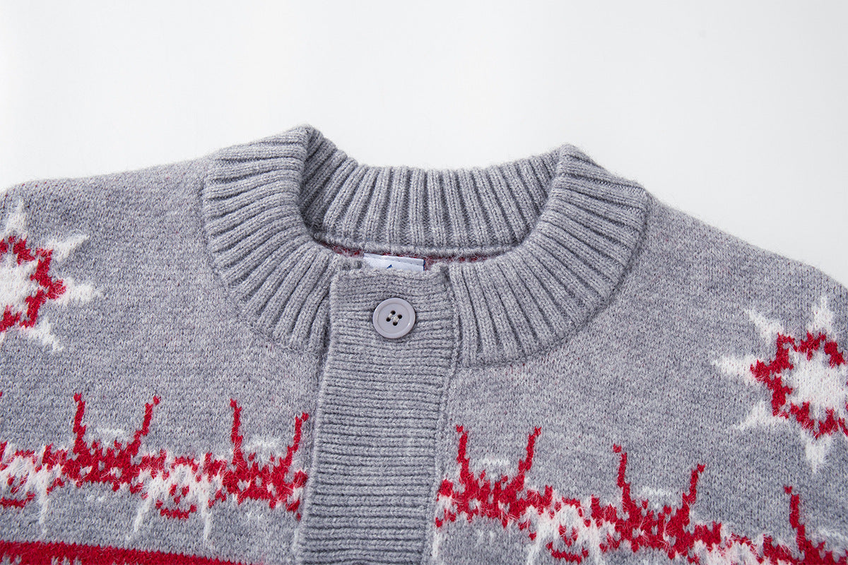 Fair Isle Jacquard Knit Cardigan Sweater – Vintage Christmas Pattern