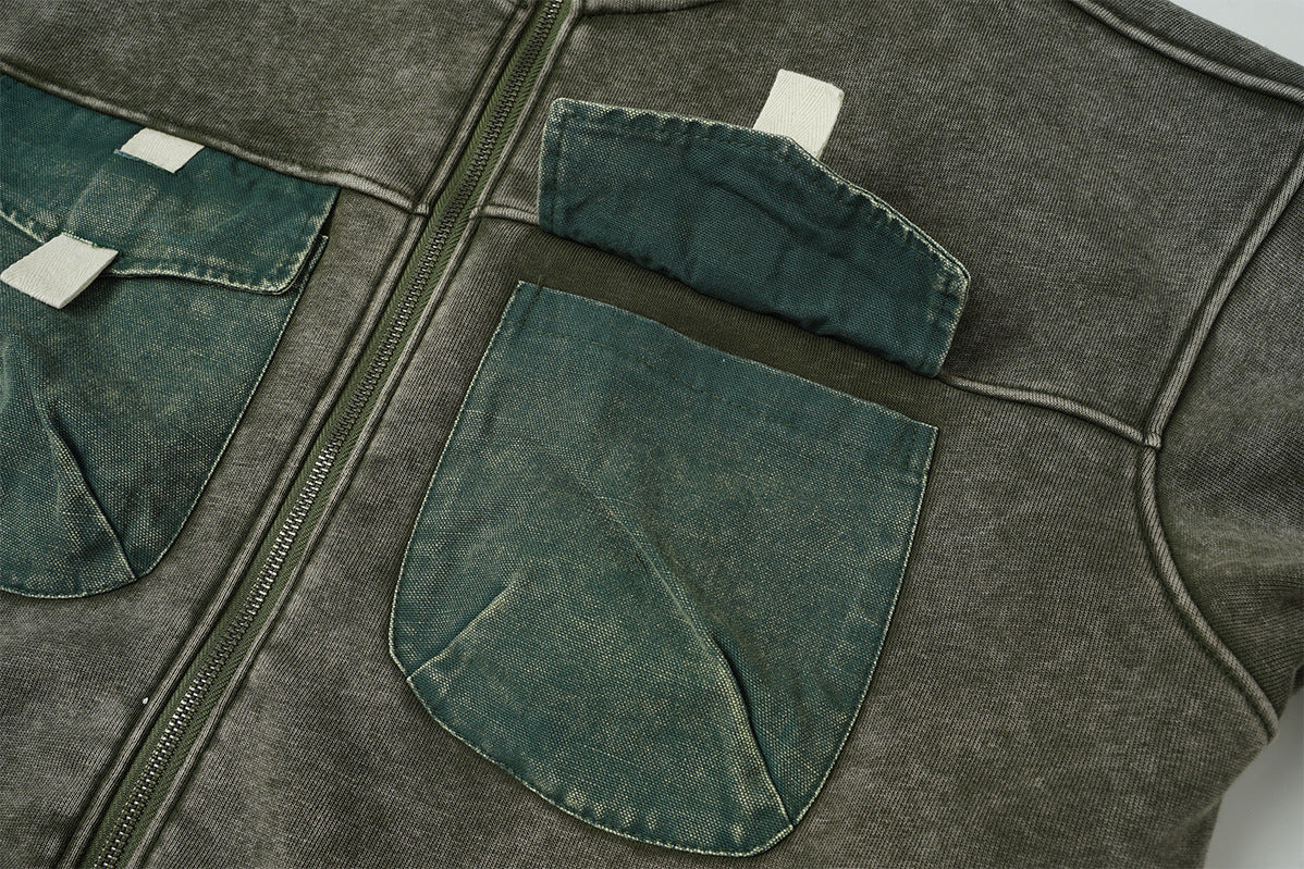 Vintage Washed Fleece-Lined Bomber Jacket – Boxy Fit Men's Zip-Up Outerwear
