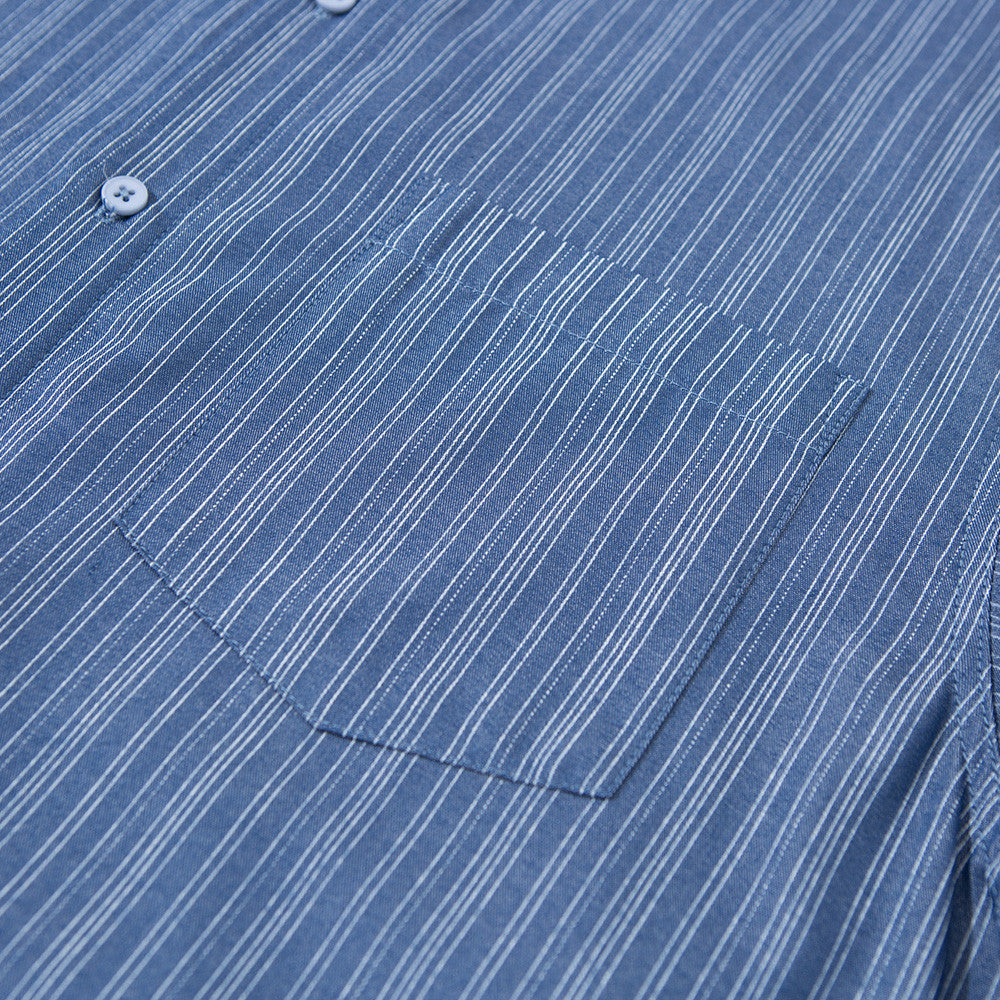 Men's Vertical Stripe Oversized Long Sleeve Button-Up Shirt in Blue