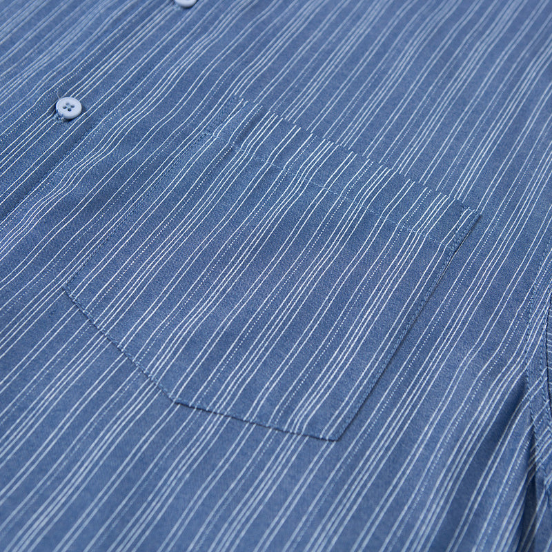 Men's Vertical Stripe Oversized Long Sleeve Button-Up Shirt in Blue