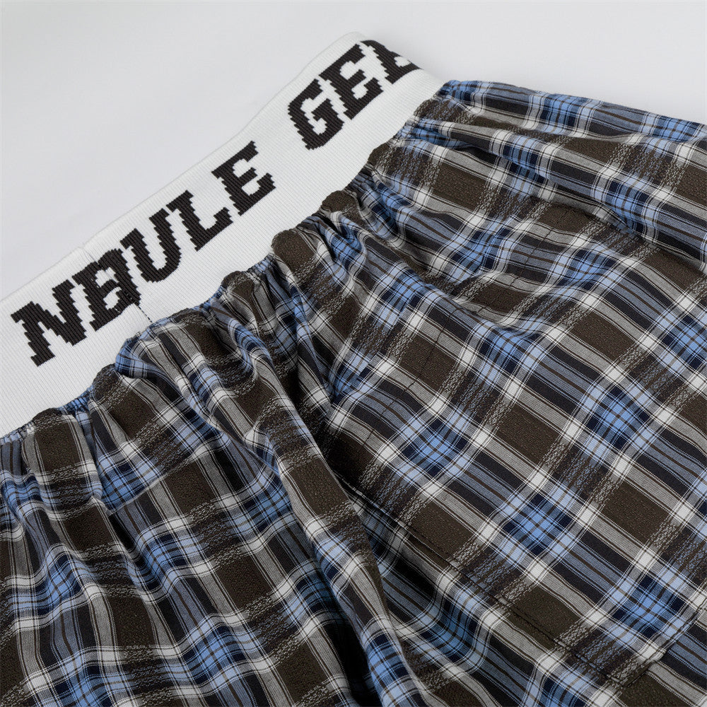 Plaid Wide-Leg Pants with Logo Elastic Waistband