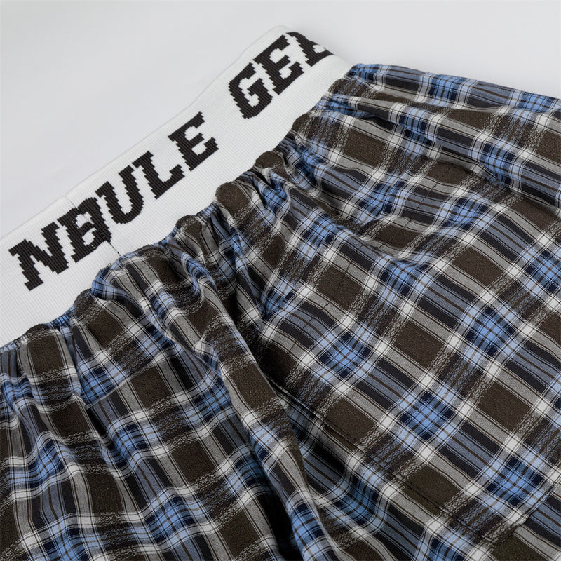 Plaid Wide-Leg Pants with Logo Elastic Waistband