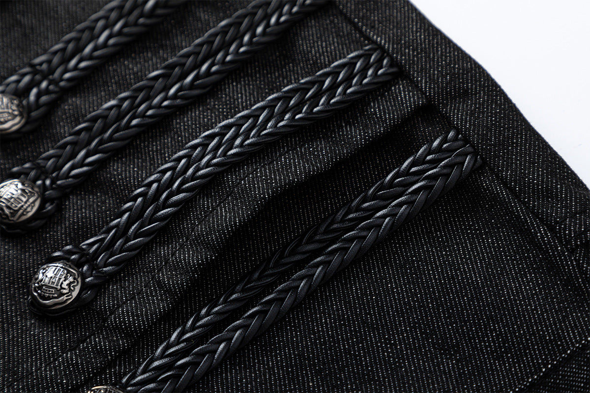 Jeans Wide-Leg Baggy Fit with Military Braided Button Detail in Black Dark Wash