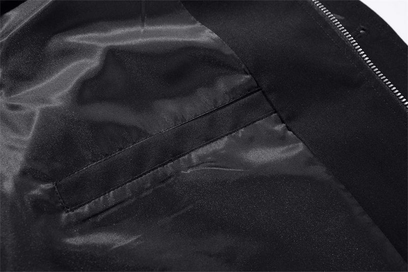 Men's Black Bomber Jacket with Striped Layered Collar