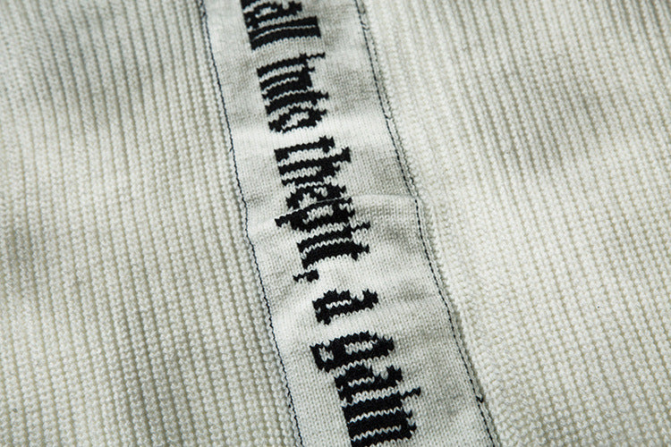 Veste-pull zippée en maille jacquard croix gothique – Col montant médiéval sombre