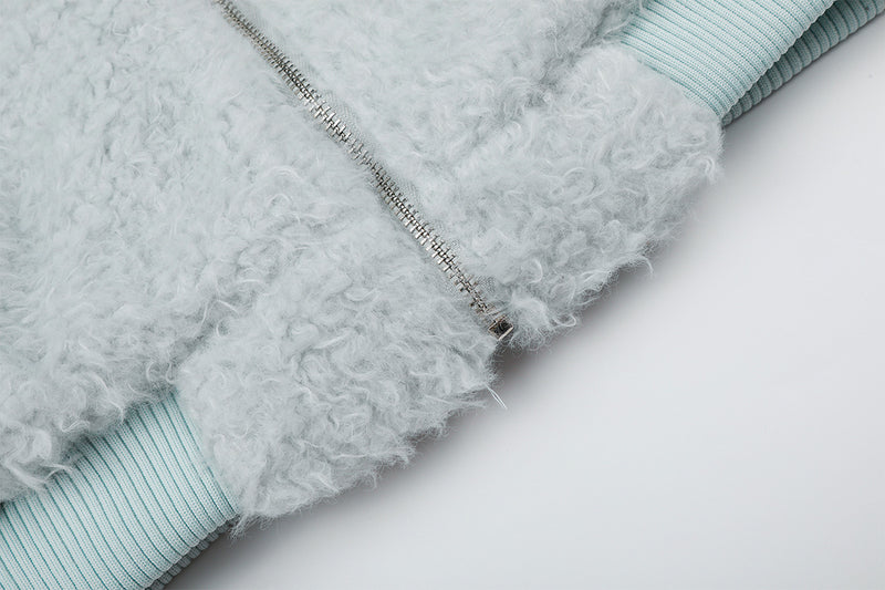 Veste bomber sherpa à capuche moelleuse avec bordure en fausse fourrure