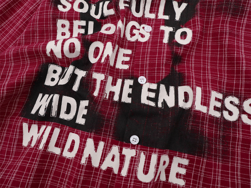 Flannel Long Sleeve Shirt Men – Oversized Plaid Abstract Face & Letter Print
