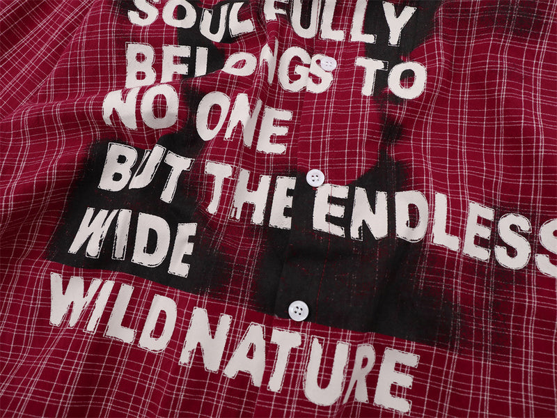 Flannel Long Sleeve Shirt Men – Oversized Plaid Abstract Face & Letter Print