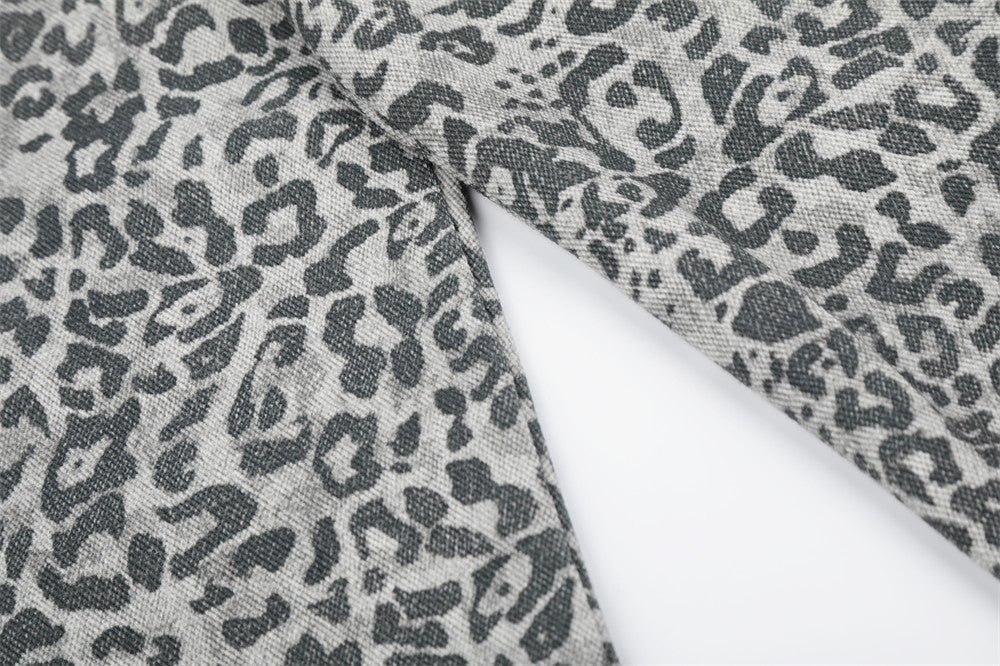 Leopard Print Wide-Leg Cargo Pants – Contrast Pocket Embroidered Streetwear Trou