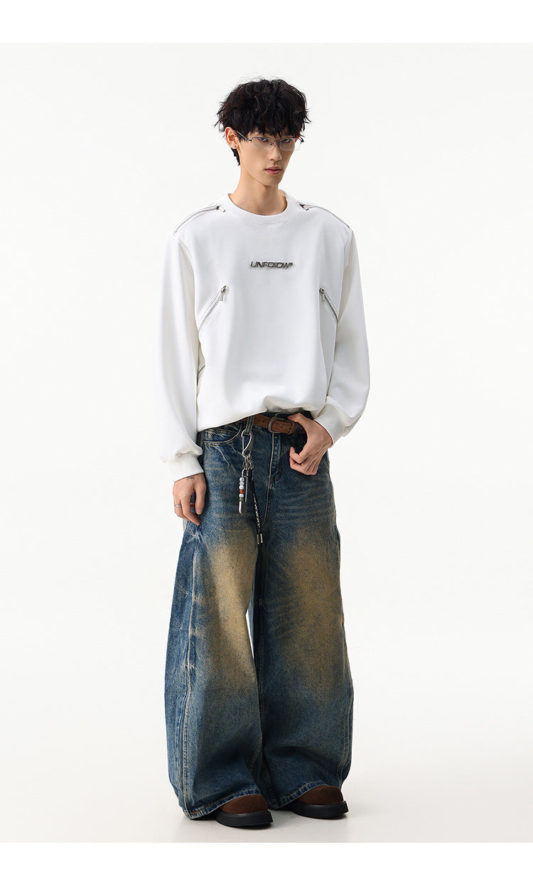 Sweat col rond inspiré du style moto avec détail zippé