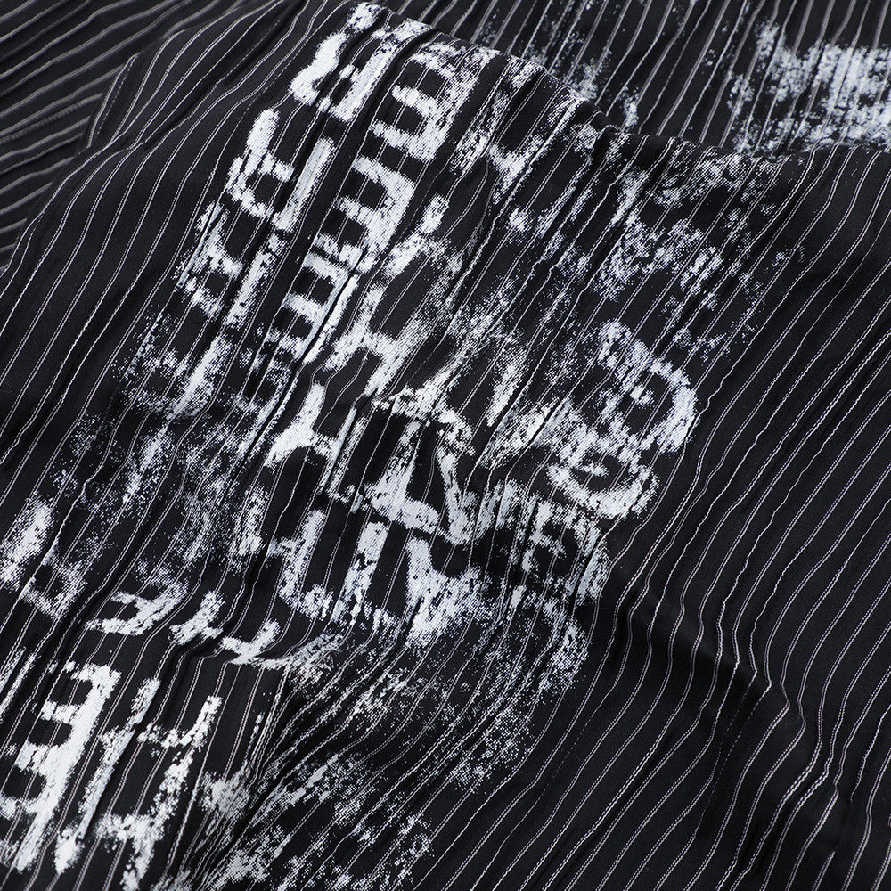Men's Long Sleeve Striped Shirt with Distressed Letter Print