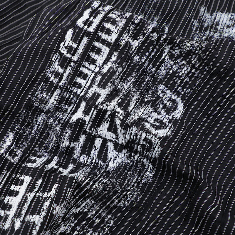 Men's Long Sleeve Striped Shirt with Distressed Letter Print