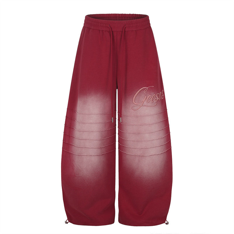 Wide-Leg Sweatpants with Gradient Wash, Letter Embroidery & Pintuck Detail