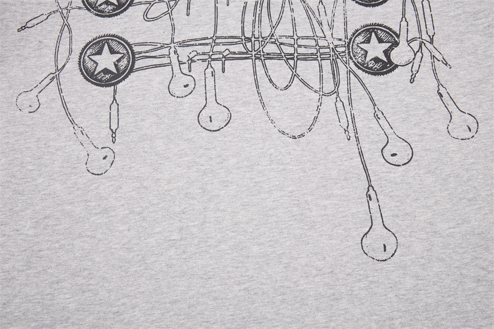 Long Sleeve Polo Shirt with Graffiti Star Print