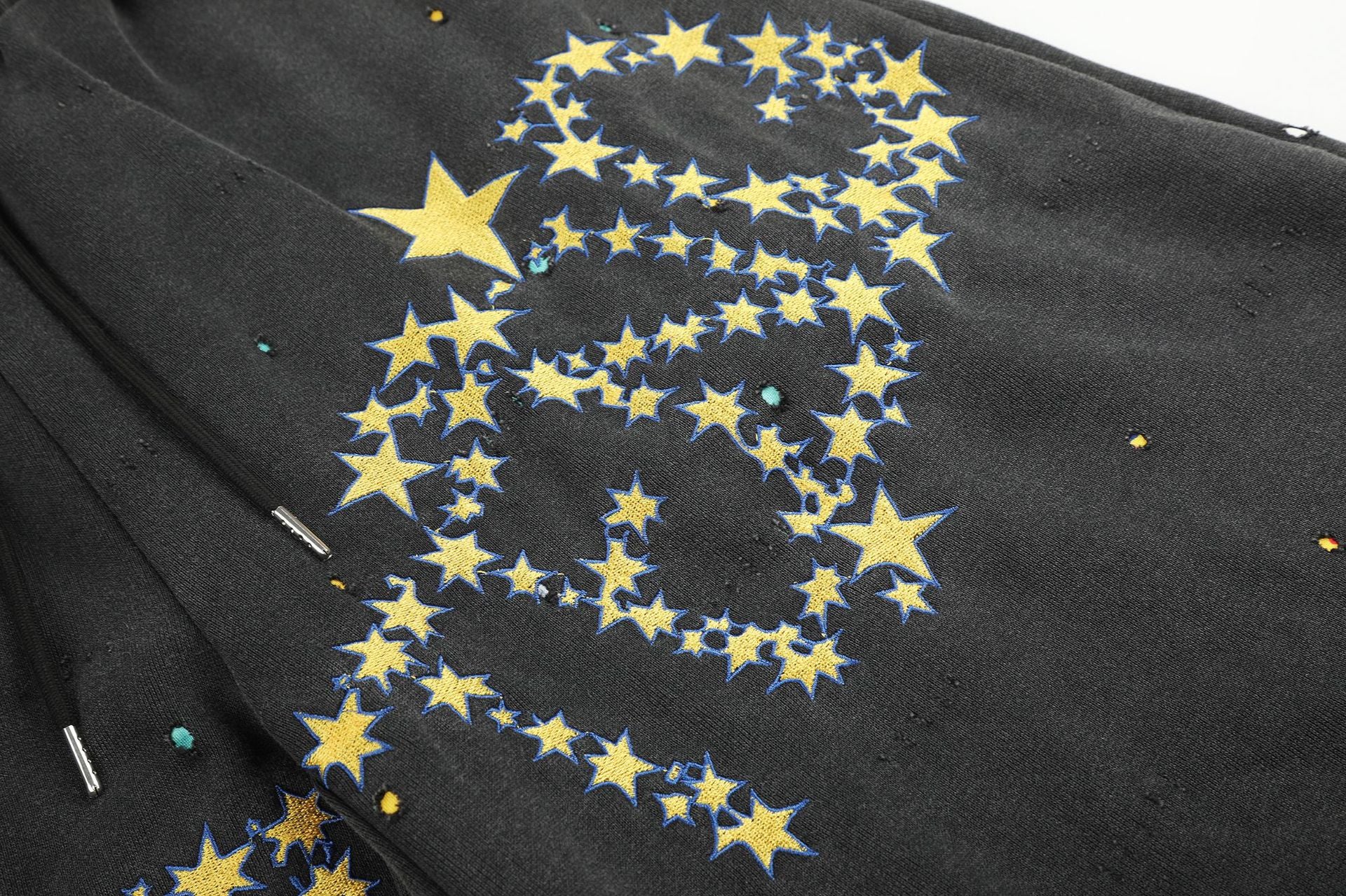 Pantalon de survêtement baggy à jambes larges, imprimé constellation d’étoiles, délavé