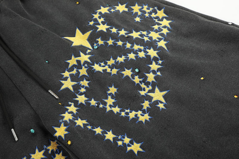 Pantalon de survêtement baggy à jambes larges, imprimé constellation d’étoiles, délavé