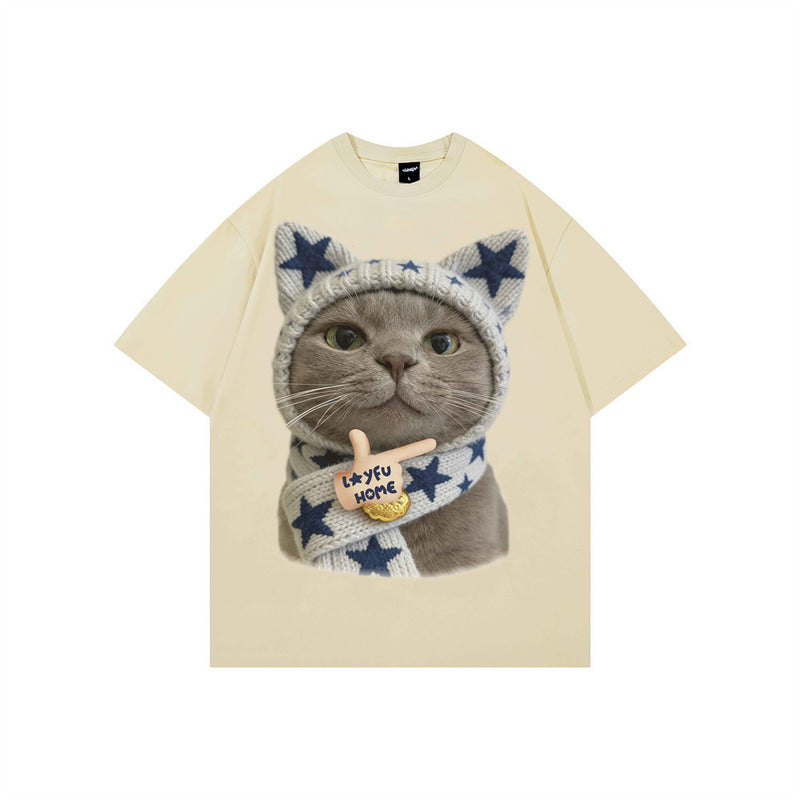 Lustiges Katzen-T-Shirt – Oversize-Kurzarmshirt für Herren mit süßem Meme
