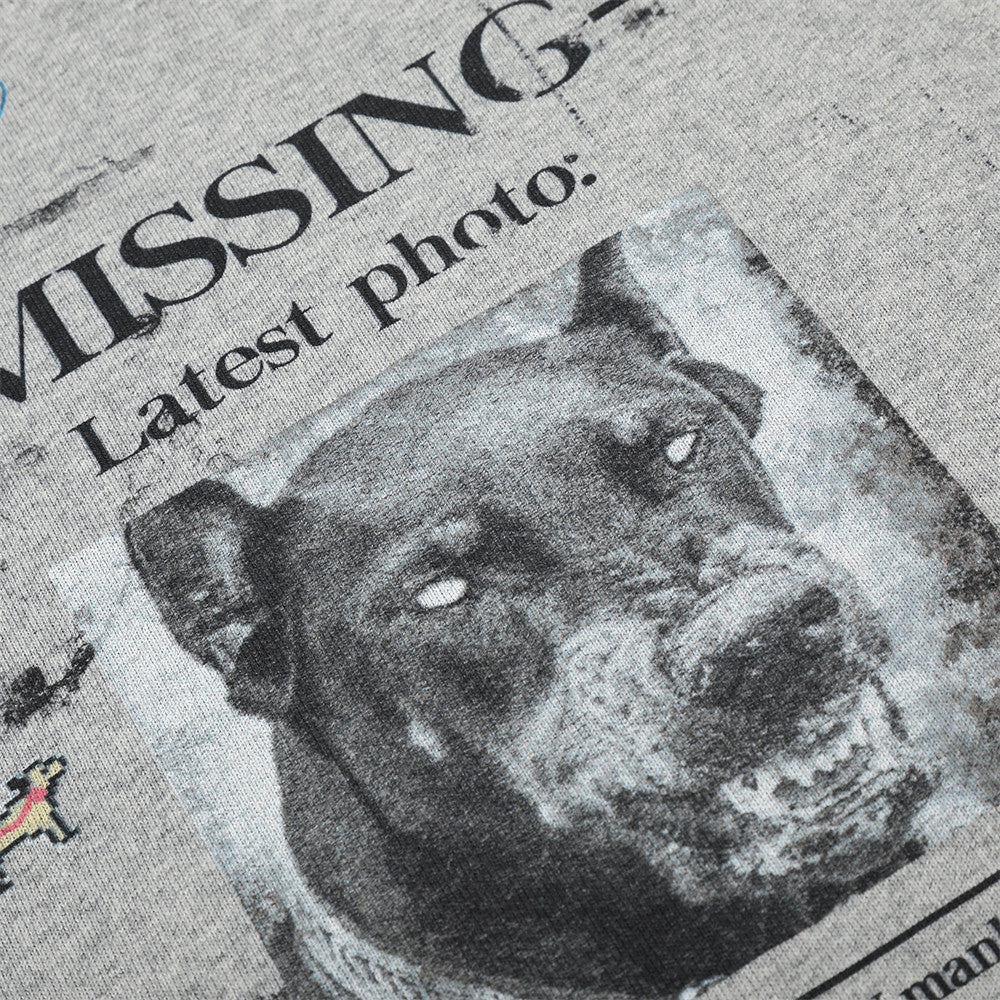 Missing Dog Graphic Long Sleeve T-Shirt – Men's Oversized Crew Neck