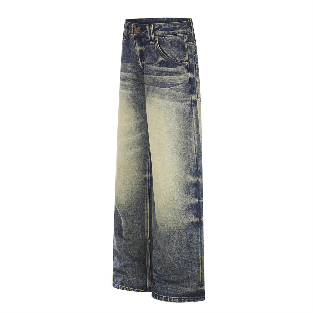 Herren-Jeans mit weitem Bein im Vintage-Washed-Look – Retro-Blauverlauf und Used-Denim