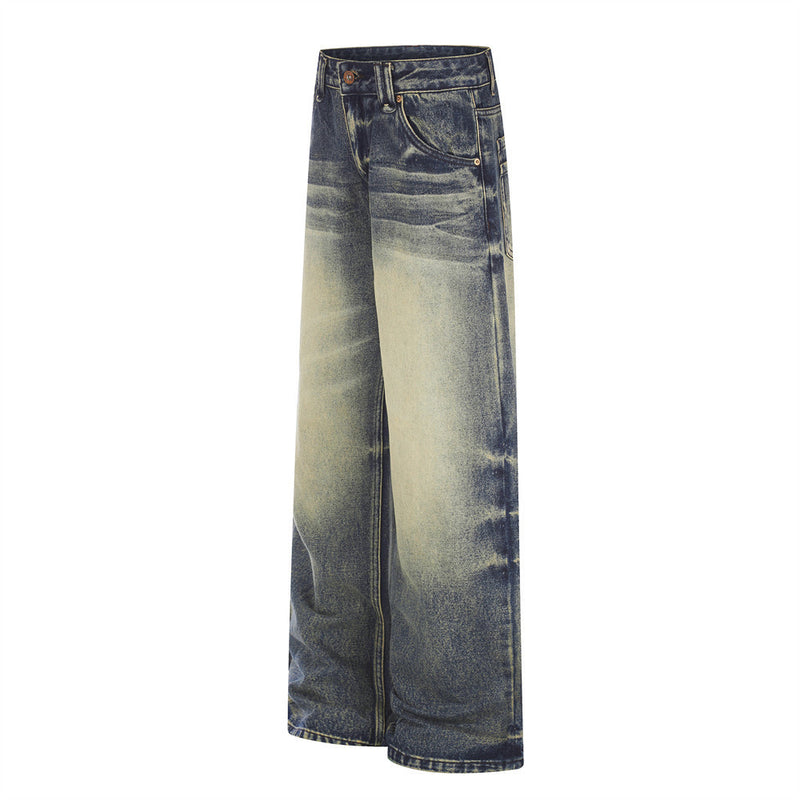 Herren-Jeans mit weitem Bein im Vintage-Washed-Look – Retro-Blauverlauf und Used-Denim