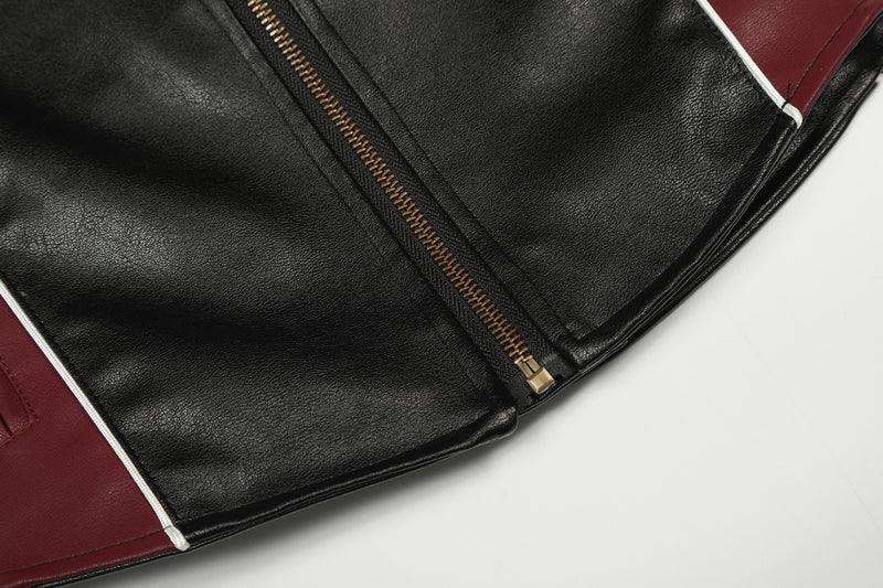 Veste moto de course en similicuir PU – Blouson biker noir à empiècements contrastants