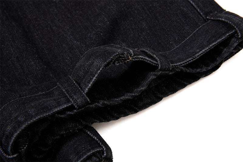 Gothic Buckle Strap Flare Jeans – Men's Washed Black Distressed Denim