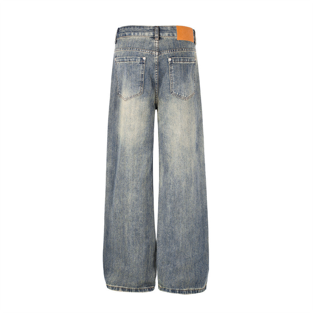 Jeans mit weitem Bein aus verwaschenem Denim – Vintage-Destroyed-Look, entspannte Passform
