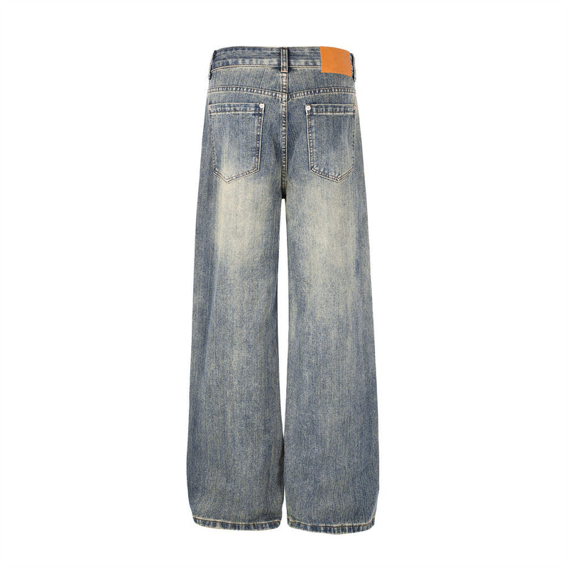 Jeans mit weitem Bein aus verwaschenem Denim – Vintage-Destroyed-Look, entspannte Passform
