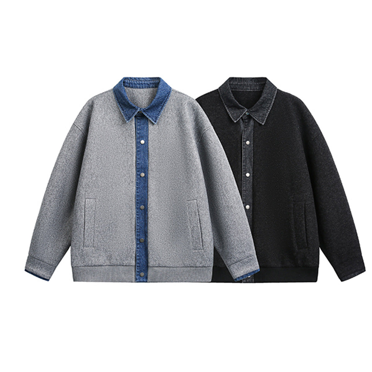 Veste boxy à boutons-pression avec col en denim – Style rétro old money