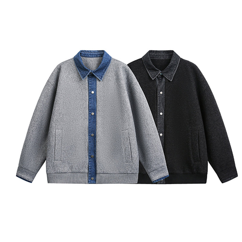 Veste boxy à boutons-pression avec col en denim – Style rétro old money