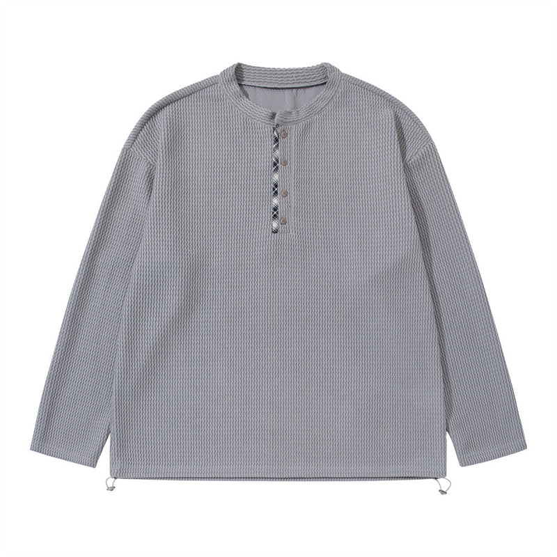 Men's Long Sleeve Waffle-Knit Henley Shirt with Drawstring Hem