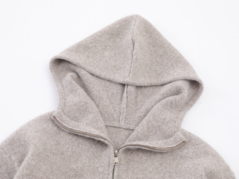Knit Zip-Up Hoodie with Eagle Graphic Back — Relaxed Fit Streetwear Cardigan