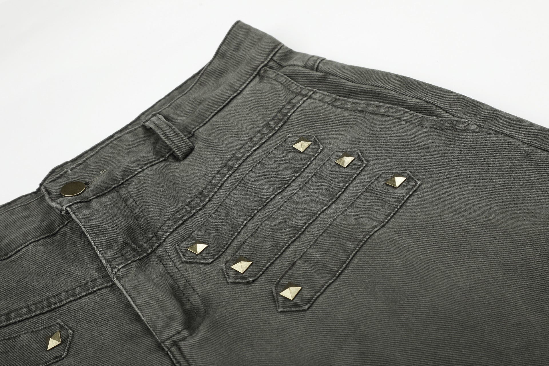 Wide-Leg Studded Denim Pants – Relaxed Fit Vintage American Street Style