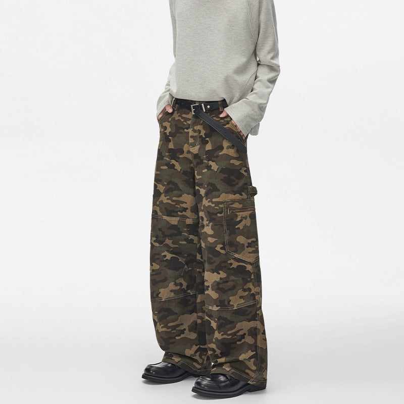 Camo Cargo Pants Men's Baggy Wide-Leg Multi-Pocket Workwear Trousers