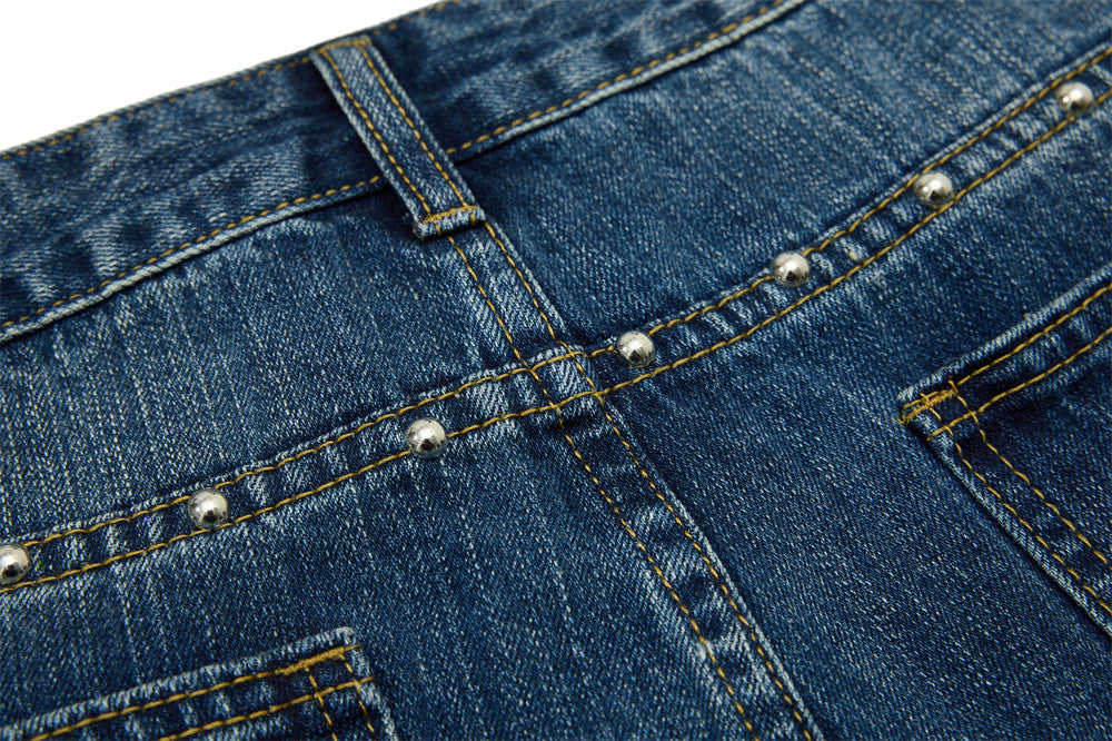 Men's Baggy Black Jeans Wide-Leg Rivet Punk Washed Denim Pants