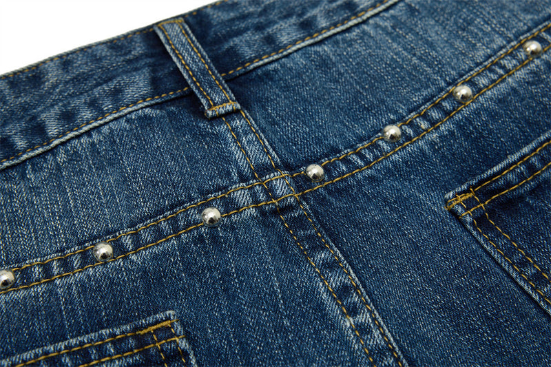 Men's Baggy Black Jeans Wide-Leg Rivet Punk Washed Denim Pants