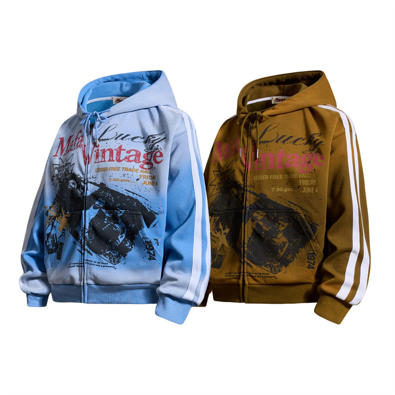 Punk Graphic Zip-Up Hoodie – Vintage Spray-Dye Oversized Streetwear Jacket