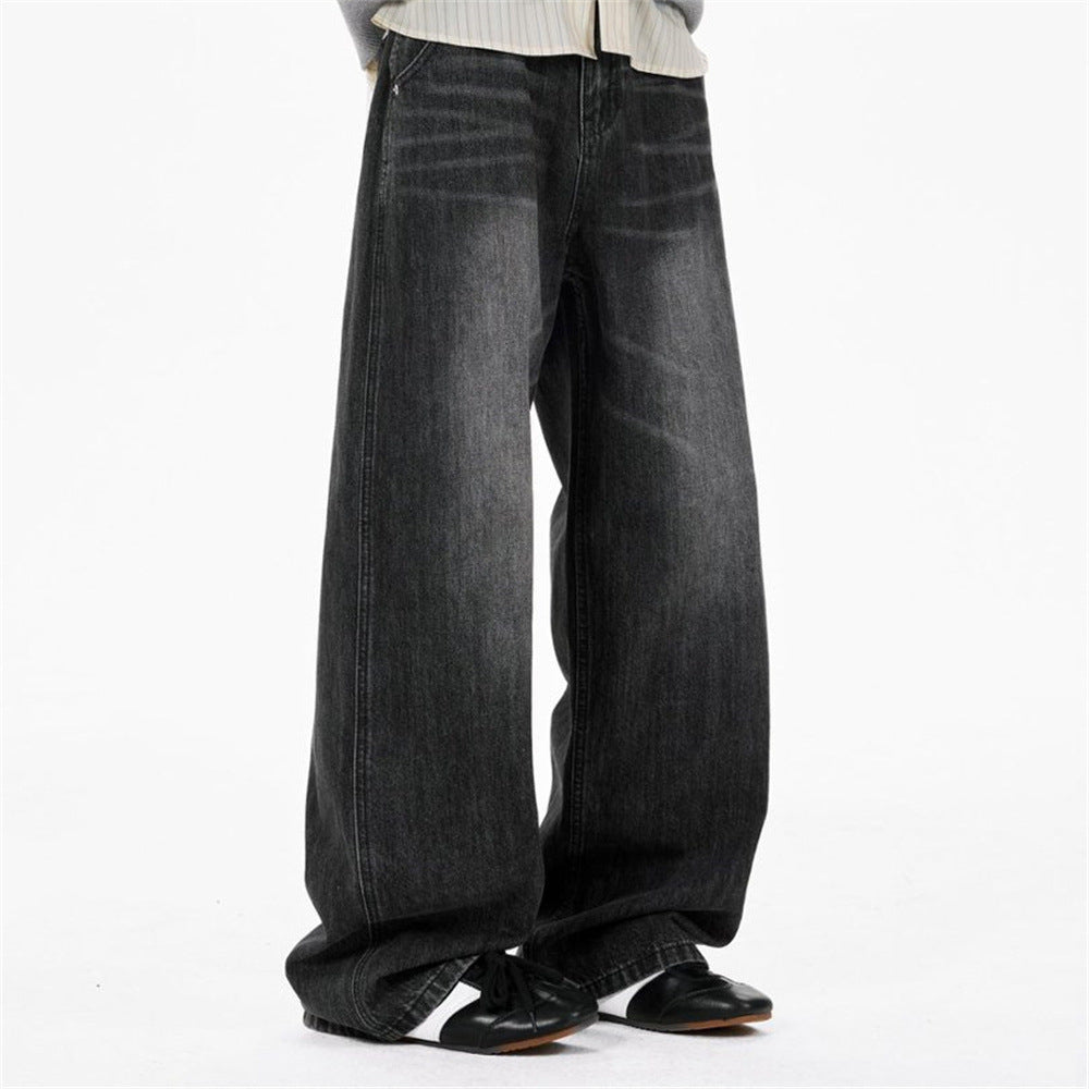 Baggy Black Jeans Men – Wide Leg Vintage Washed Straight Denim Pants