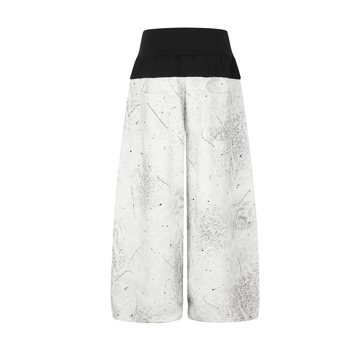 Wide-Leg Baggy Pants with Leopard Print, Paint Splatter & Contrast Black