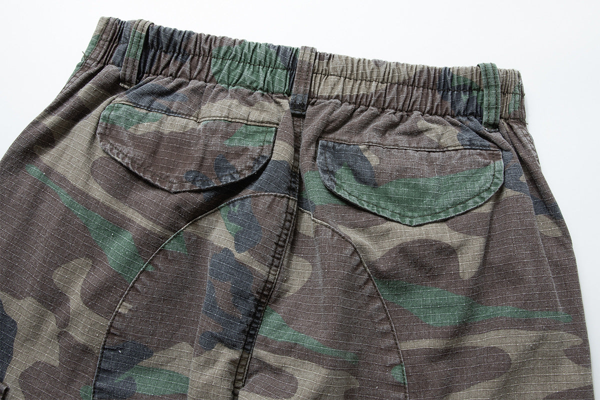 Woodland Camo Wide-Leg Cargo Pants – Washed Vintage Military Style