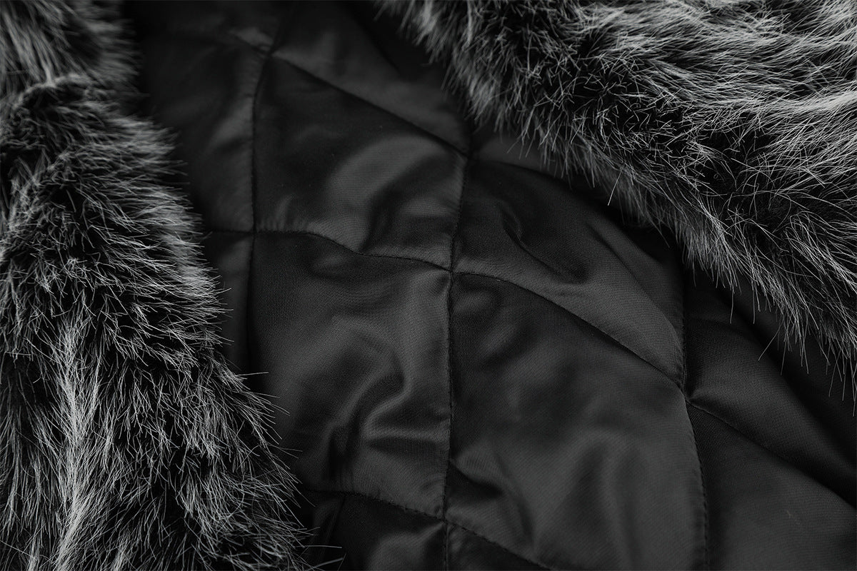 Faux Fur Trim Padded Bomber Jacket — Stand Collar with Buckle Detail