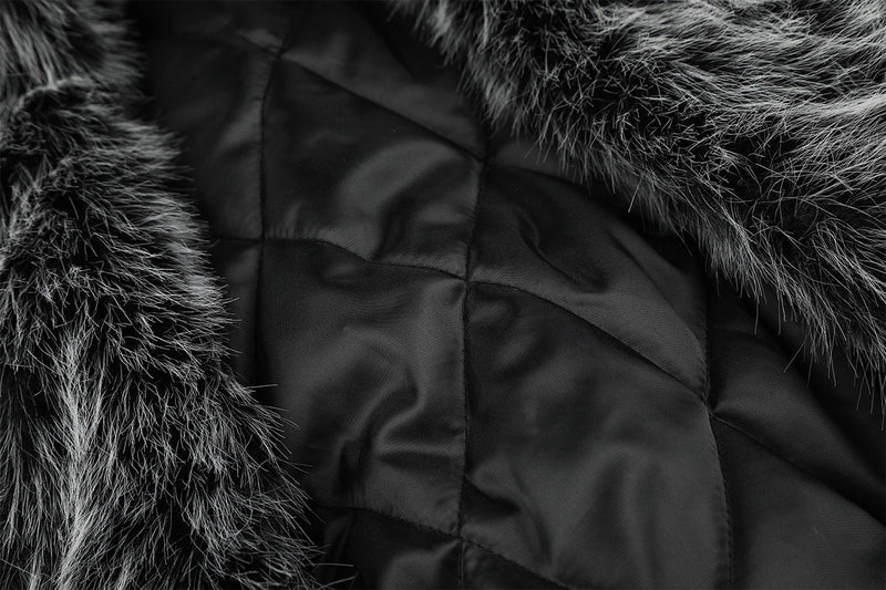 Faux Fur Trim Padded Bomber Jacket — Stand Collar with Buckle Detail